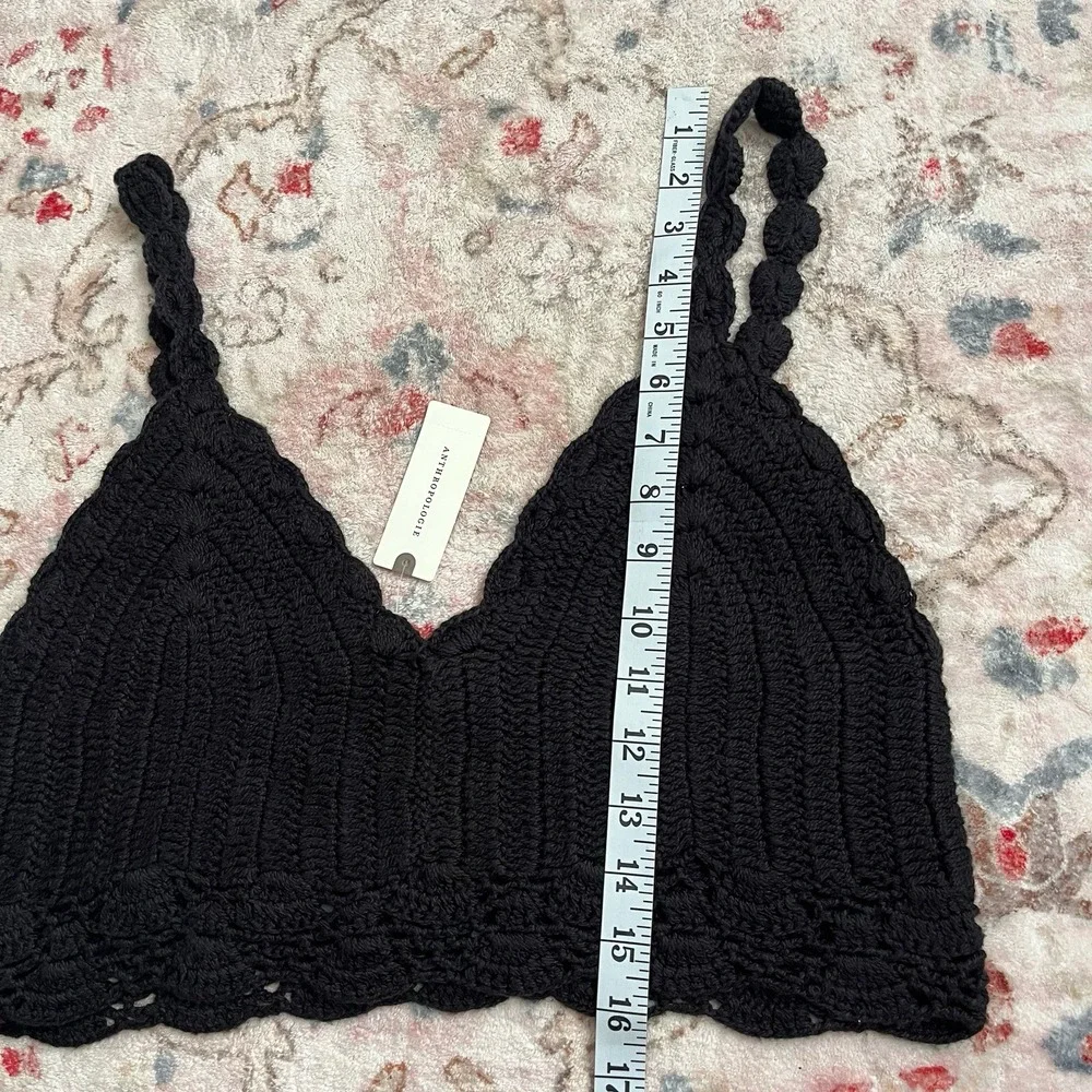 Anthropologie Mahila Women's V-Neck Crochet Crop Top Black XL Shirt - Picture 6 of 7